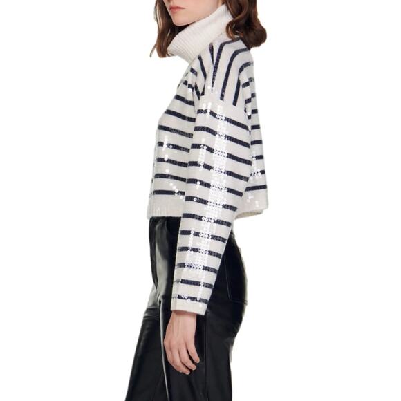NWT SANDRO Ariel Sequin Striped Turtleneck Sweater Sz XS - Picture 6 of 12